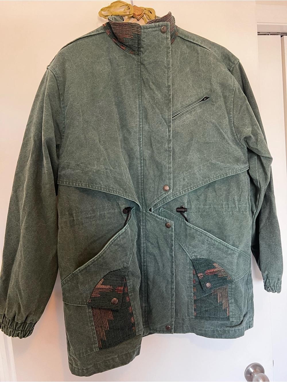 Vintage Kactus Southwestern Cotton Field Jacket Green Aztec Trim